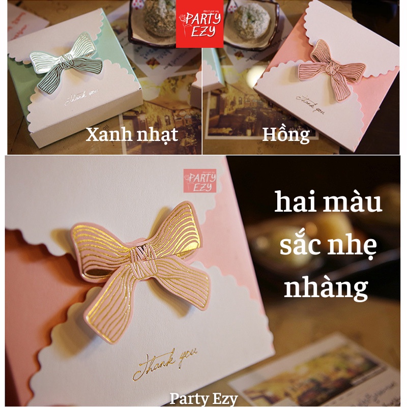 HỘP GIẤY ĐỰNG BÁNH HÌNH NƠ XINH XẮN -2 MÀU HỒNG XANH