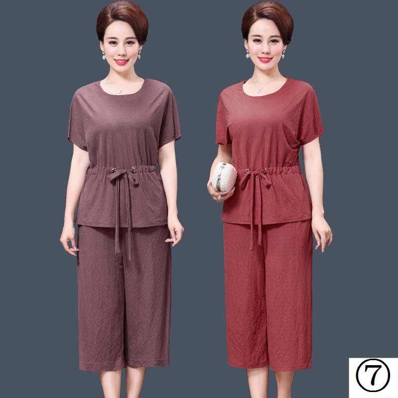 Set Áo Ngắn Tay + Quần Dài Ống Rộng Thời Trang Cho Phụ Nữ Trung Niên 40-50 Tuổi