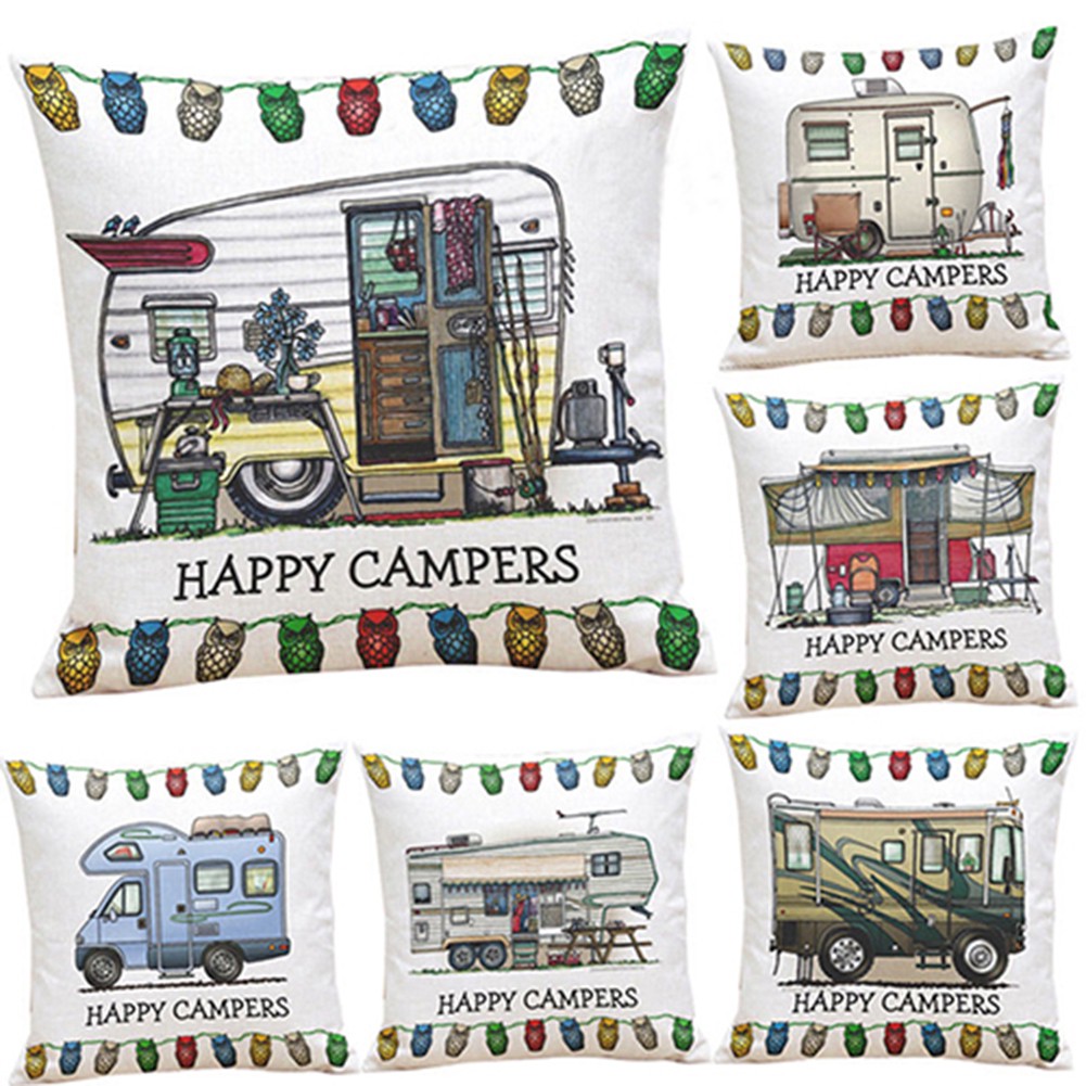 Vỏ Gối Trang Trí Hình Chữ Happy Campers B17