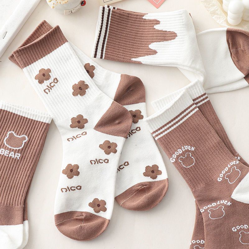 Vớ Kaki Họa Tiết Gấu Nâu Dễ Thương Phong Cách Nhật Bản