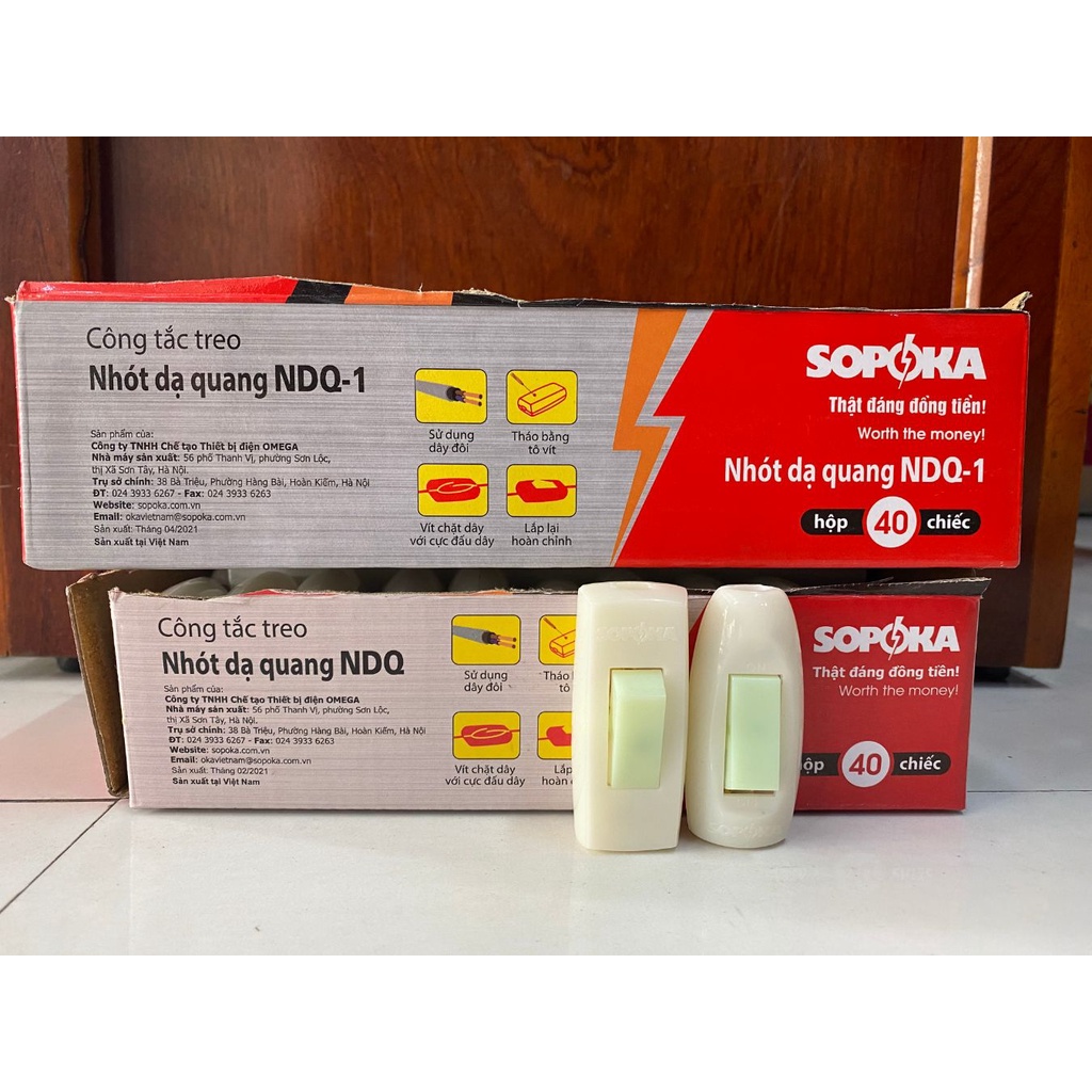 Công tắc treo quả nhót SOPOKA cao cấp chính hãng, 5A-250V, công tắc treo dạ quang phát sáng khi trời tối, siêu bền