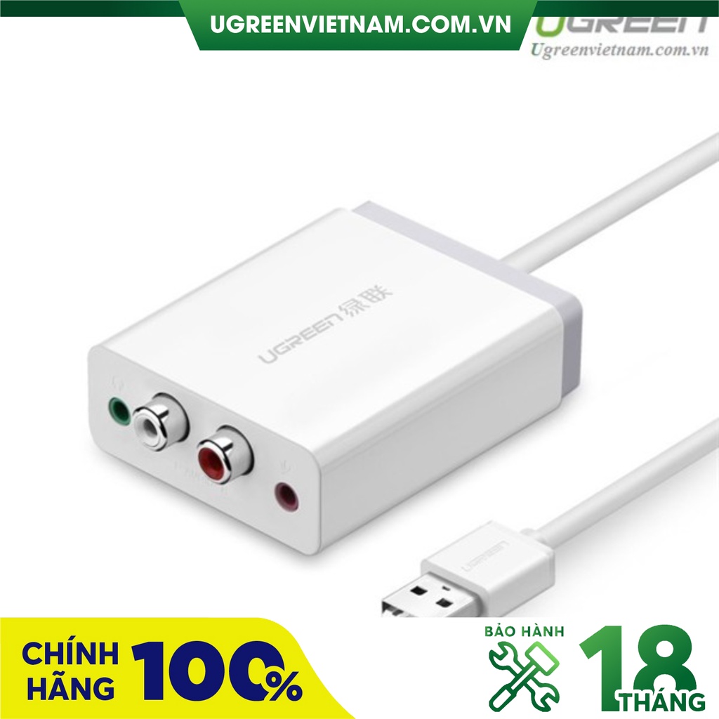 Card sound USB to RCA hỗ trợ Mic + tai nghe chính hãng Ugreen 30521 cao cấp