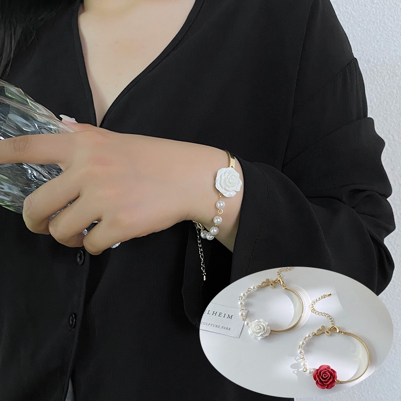 ✨✨Vòng Tay Hoa Trà Trắng Đính Ngọc Trai