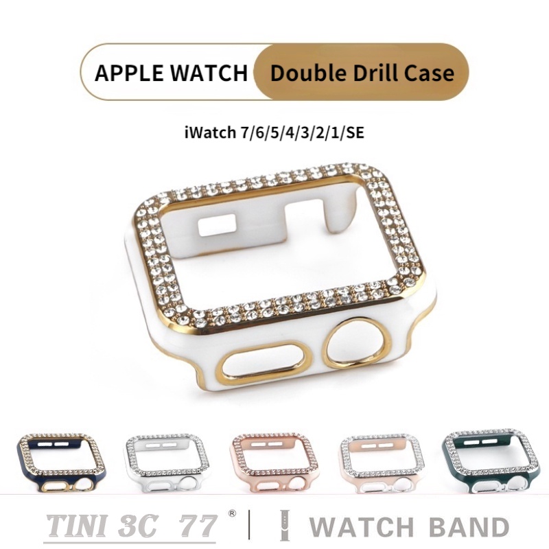 Ốp điện thoại mạ điện hai màu đính kim cương cho iWatch 7/6/5/4/3/2/SE 38 40 41 42 44 45mm