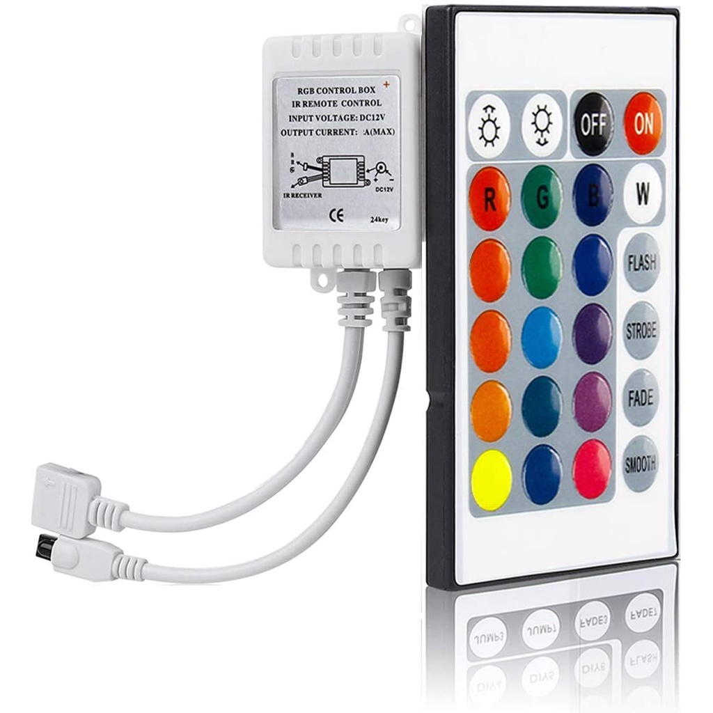 Điều khiển từ xa dải LED, điều khiển từ xa hồng ngoại 24 phím, phù hợp với đèn LED dây 12V 5050 3528 RGB