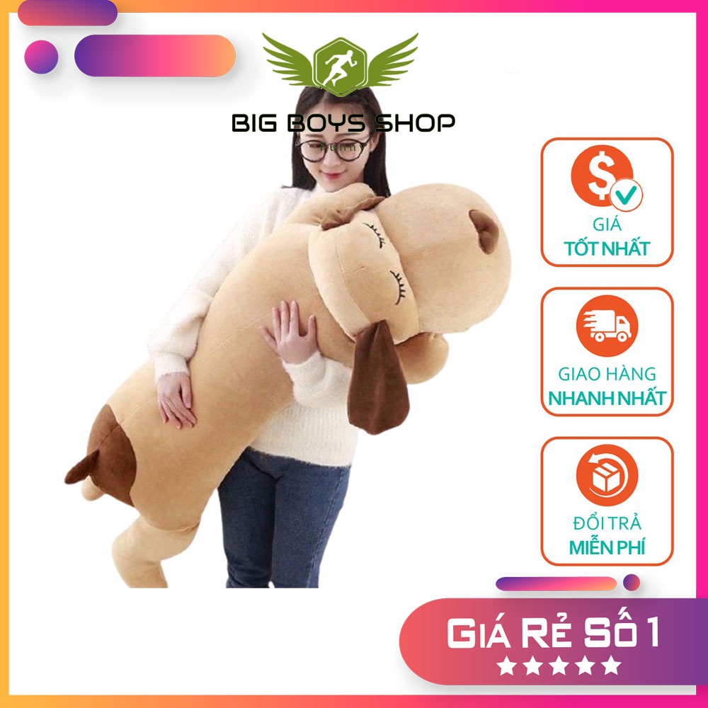 Gấu Bông Gối Ôm Chó Mũi Tim Tai Dài Siêu To Siêu Mềm Mịn Co Dãn 4 Chiều -Hình Thú Chó Bông Nằm Lười Dài