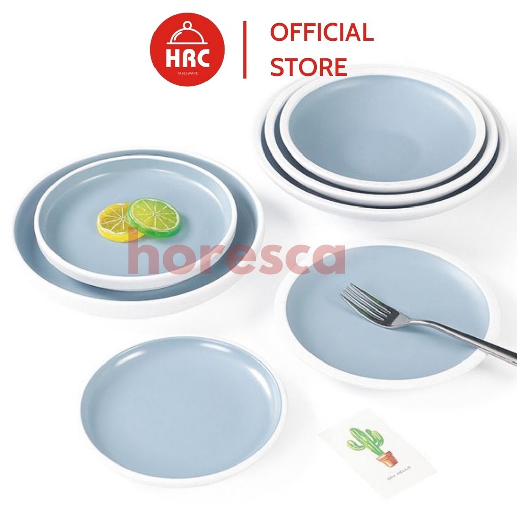 Bộ Đĩa Vuông Đĩa Tròn Nhựa Phíp Melamine Giả Gốm Sứ Màu Xanh Dương [SANG TRỌNG] Bộ Đĩa Lòng Sâu Phong Cách Châu Âu