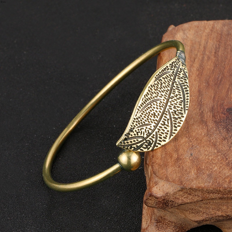 Yueying Vòng Đeo Tay Hình Lá Bằng Đồng Nguyên Chất Có Thể Điều Chỉnh Dành Cho Nữ