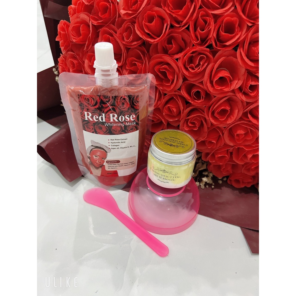 Combo ủ trắng vitac 2 tầng mix tế bào gốc+ huyết hoa hồng( tặng thìa)