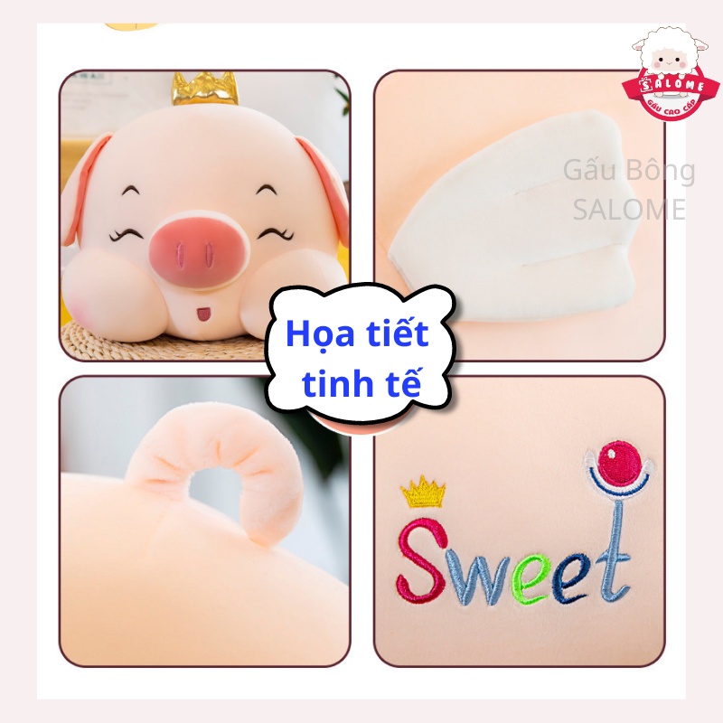 Gấu Bông Heo Sweet Đội Vương Miệng SALOME - Gối ôm lợn dễ thương cao cấp