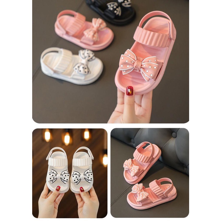 Sandal bé gái nơ chấm bi đáng yêu cho bé đi học đi chơi [SDG28]