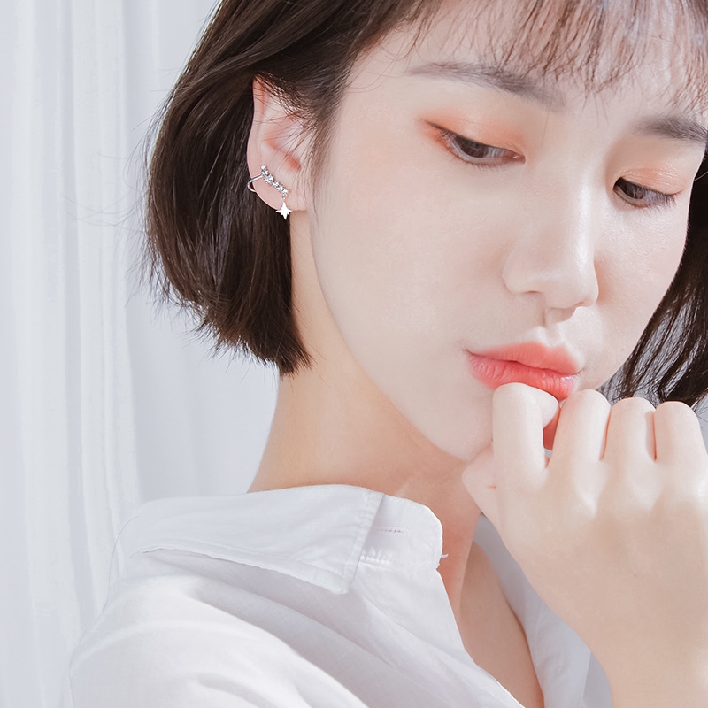 Ahellogirl Khuyên tai màu bạc đính hạt pha lê duyên dáng