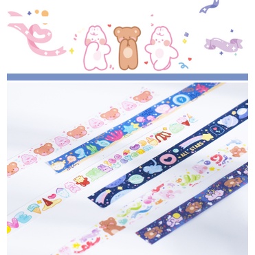 1 cuộn băng keo washi hình gấu hoạt hình nhiều màu dễ thương trang trí sổ tay thủ công DIY - MyNa Mart