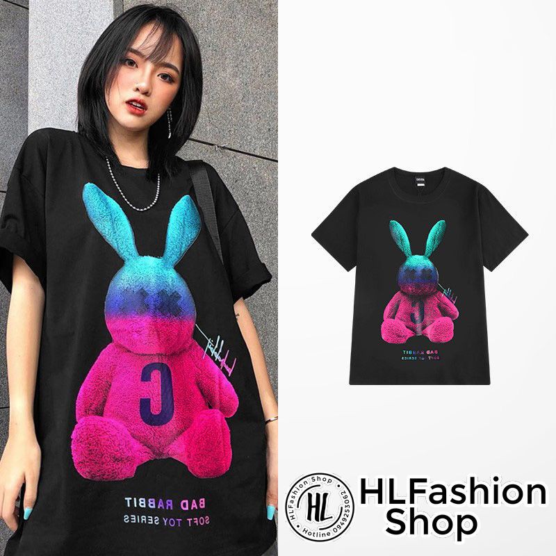 [ Mã WASTAPR giảm 10K đơn 50K] Áo thun tay lỡ form rộng Ulzzang Bad Rabbit dáng Unisex, áo phông HLFashion