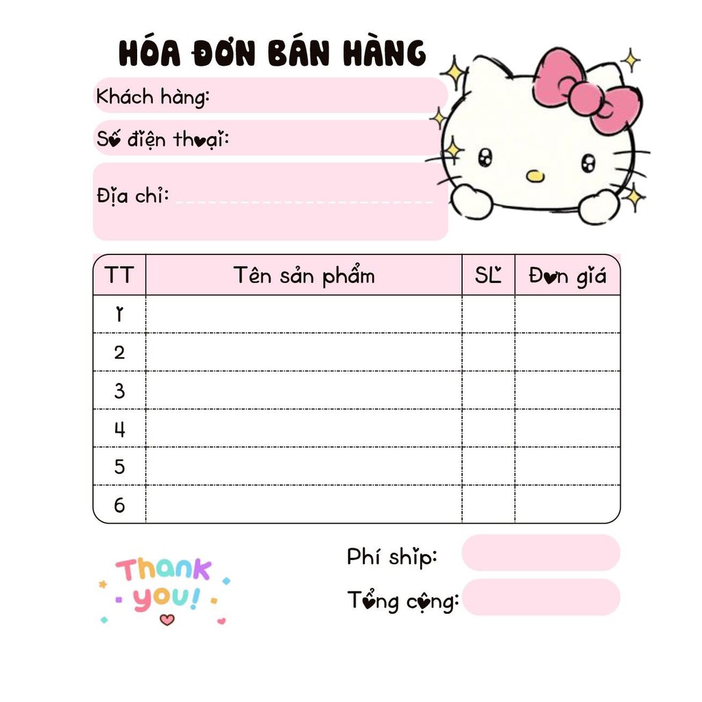 [MUA 10 CUỐN TẶNG 1 CUỐN] Hoá đơn bán hàng mini online dễ thương