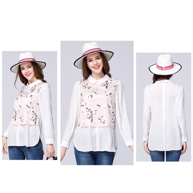 Áo voan big size cổ lá sen in hoa size đại 58-70kg