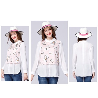 Áo kiểu big size voan cổ lá sen giả áo cặp in hoa size 58-70kg