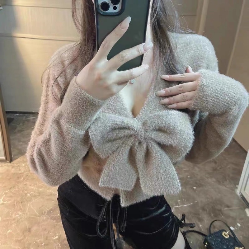 áo khoác cardigan len lông mix nơ