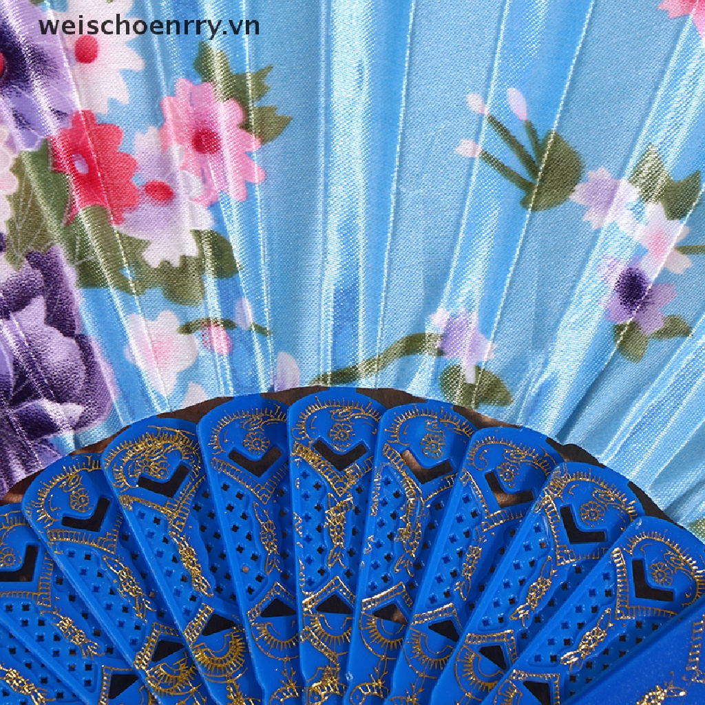 Quạt Xếp Cầm Tay Bằng Lụa Phối Ren Phong Cách Trung Hoa