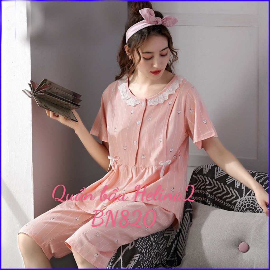 Bộ đồ bầu mặc nhà LỬNG HOA CÚC thiết kế phong cách Hàn Quốc, cổ áo bèo trắng duyên dáng BN820