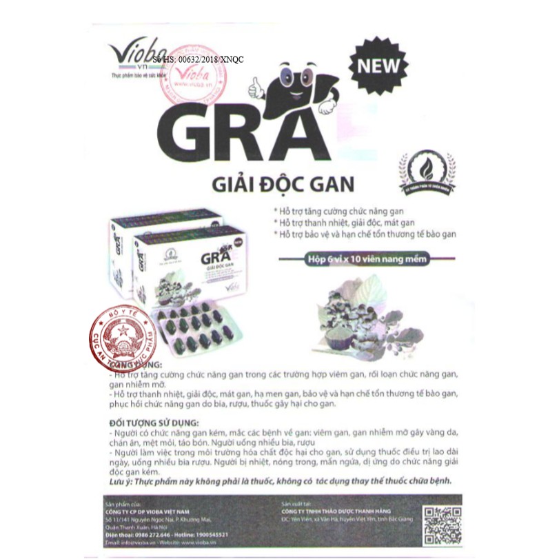 Thanh nhiệt, giải độc, mát gan, hạ men gan. Hỗ trợ phục hồi viêm gan A, B, C, gan nhiễm mỡ. GRAE hộp 60 viên