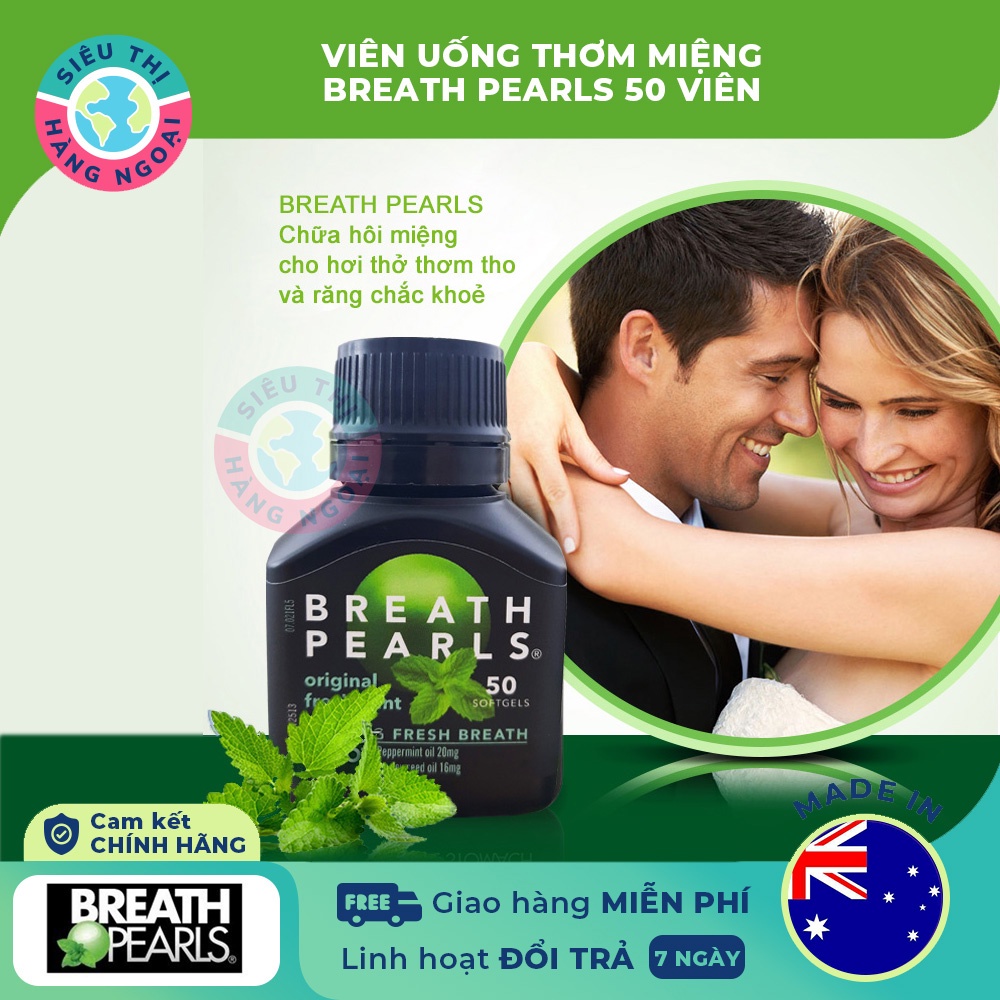 Viên Uống Thơm Miệng Breath Pearls 50 Viên Úc Chính Hãng Khử mùi hôi miệng