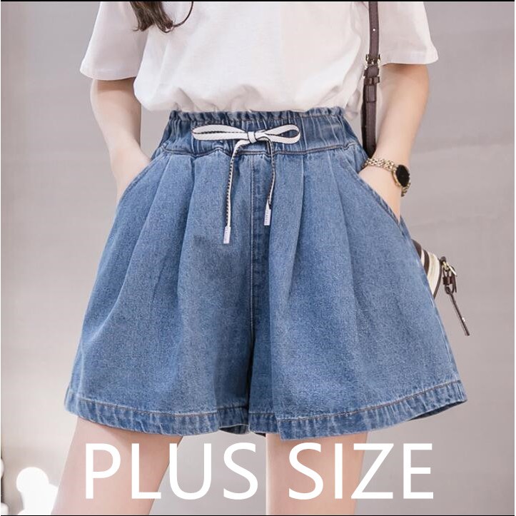 Quần Short Jean Ống Rộng Lưng Thun Size Lớn Thời Trang Mùa Hè Dành Cho Nữ A146
