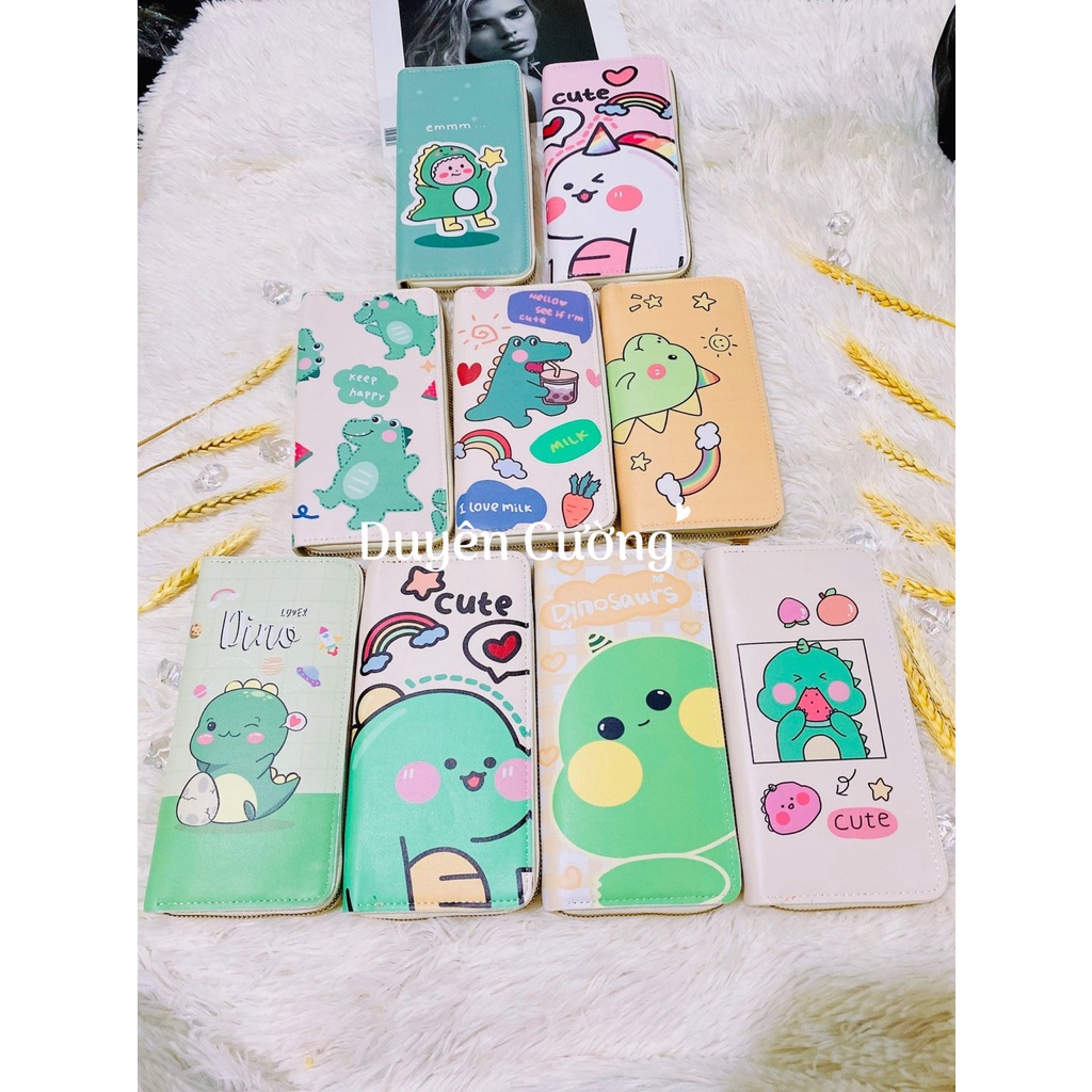 FREE SHIP Bóp Ví Cầm Tay Ví Dài Khóa Kéo Nữ Nhiều ngăn Hình Khủng Long Siêu Cute Cho Bạn Gái shopduyencuong