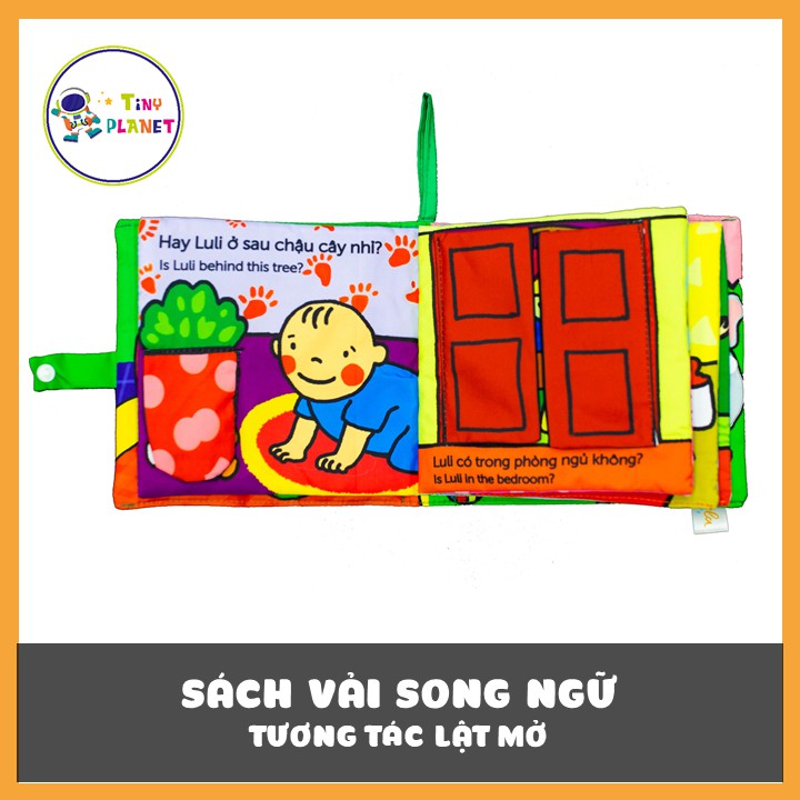 Sách vải song ngữ kích thích đa giác quan cho bé Luli đâu rồi?- Where is Luli?, kích thước 18x18cm, 12 trang