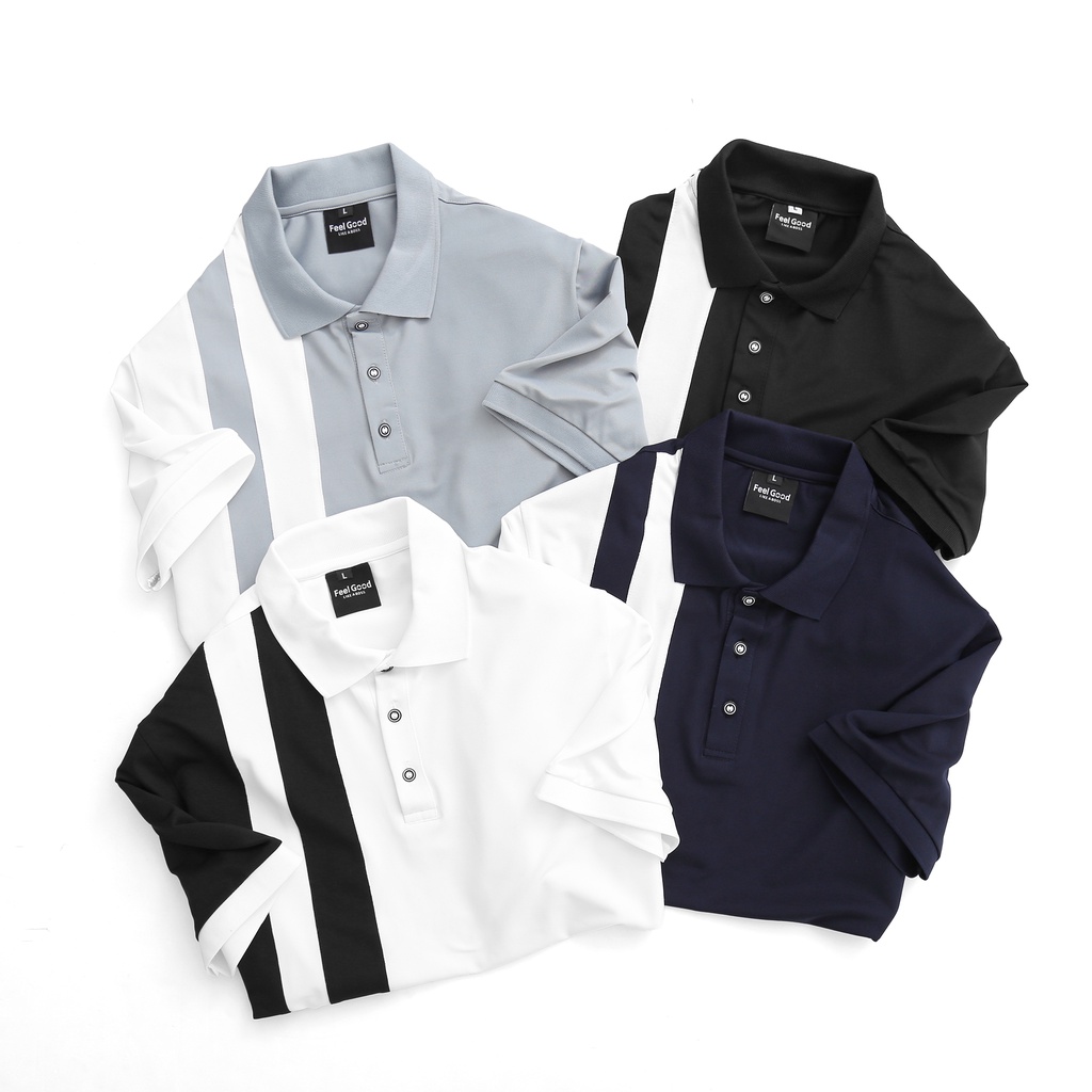 Áo Polo Nam FEEL GOOD có cổ bẻ KẺ SỌC thun cao cấp đẹp vải cá sấu cotton đen trắng ngắn tay form rộng trẻ trung cá tính