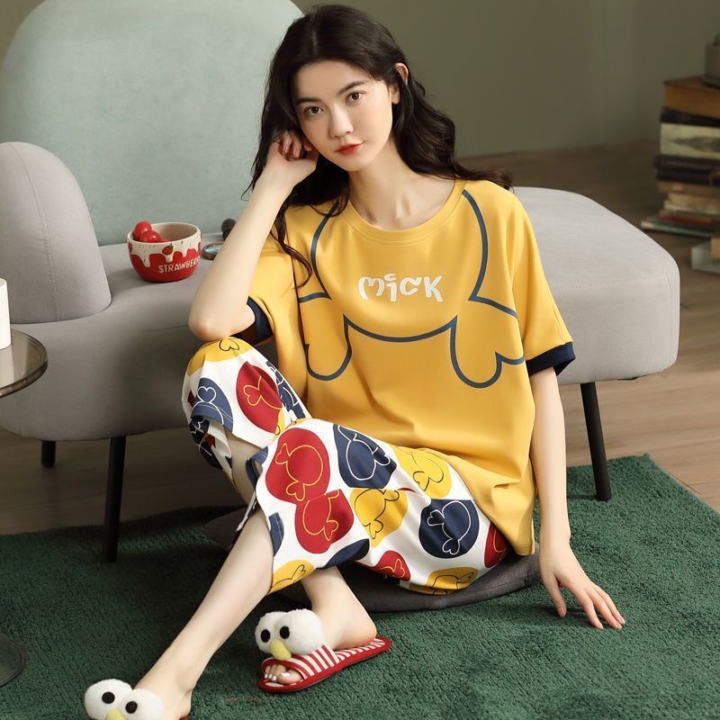 Bộ đồ ngủ tay ngắn chất liệu cotton phong cách công chúa thời trang mùa xuân cho nữ
