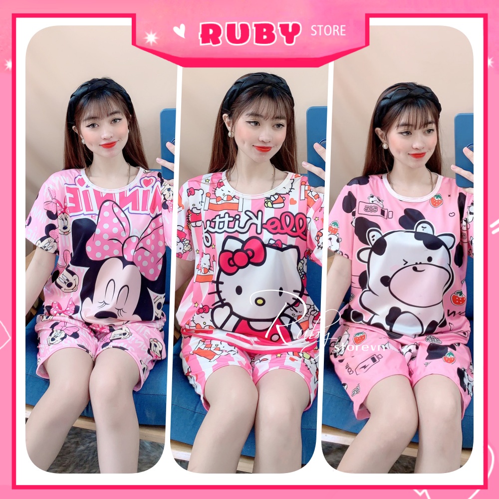 Đồ bộ thun đùi bé trai bé gái chất thun mềm mát size dưới 35kg in hình doremon kitty gấu heo dễ thương DBRBD SIZE S