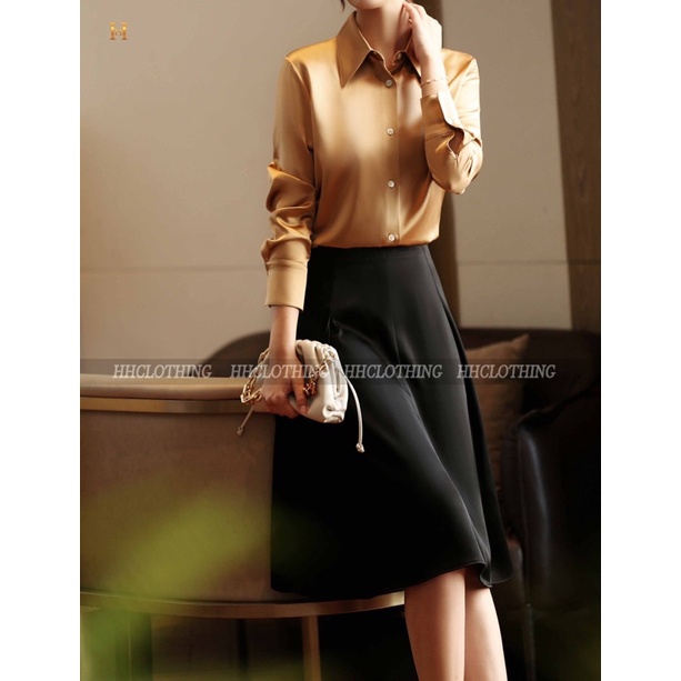 Áo sơ mi lụa trơn dáng basic rộng rão, trẻ trung HH Clothing