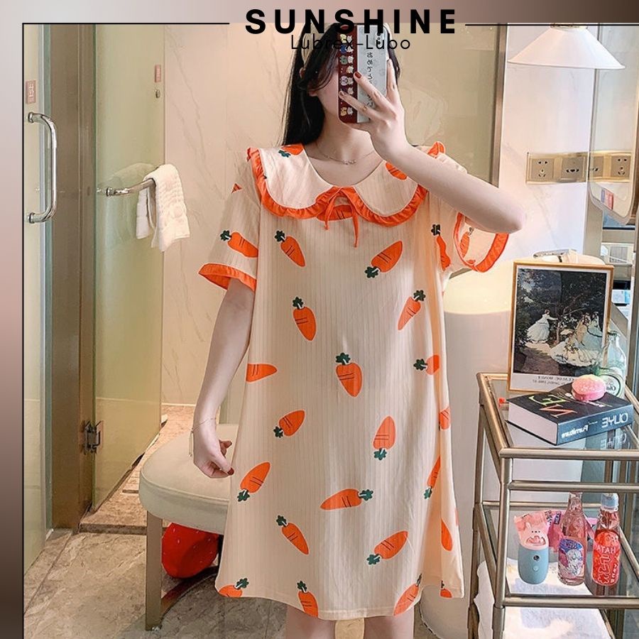 Váy mặc nhà dáng suông cotton họa tiết hoạt hình đẹp mắt SUNSHINE cao cấp