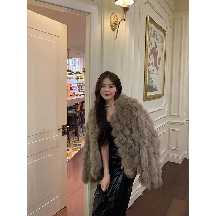 Áo Khoác Giả Lông Cáo Dáng Ôm Ngắn Thời Trang Mùa Đông 2022 Cho Nữ