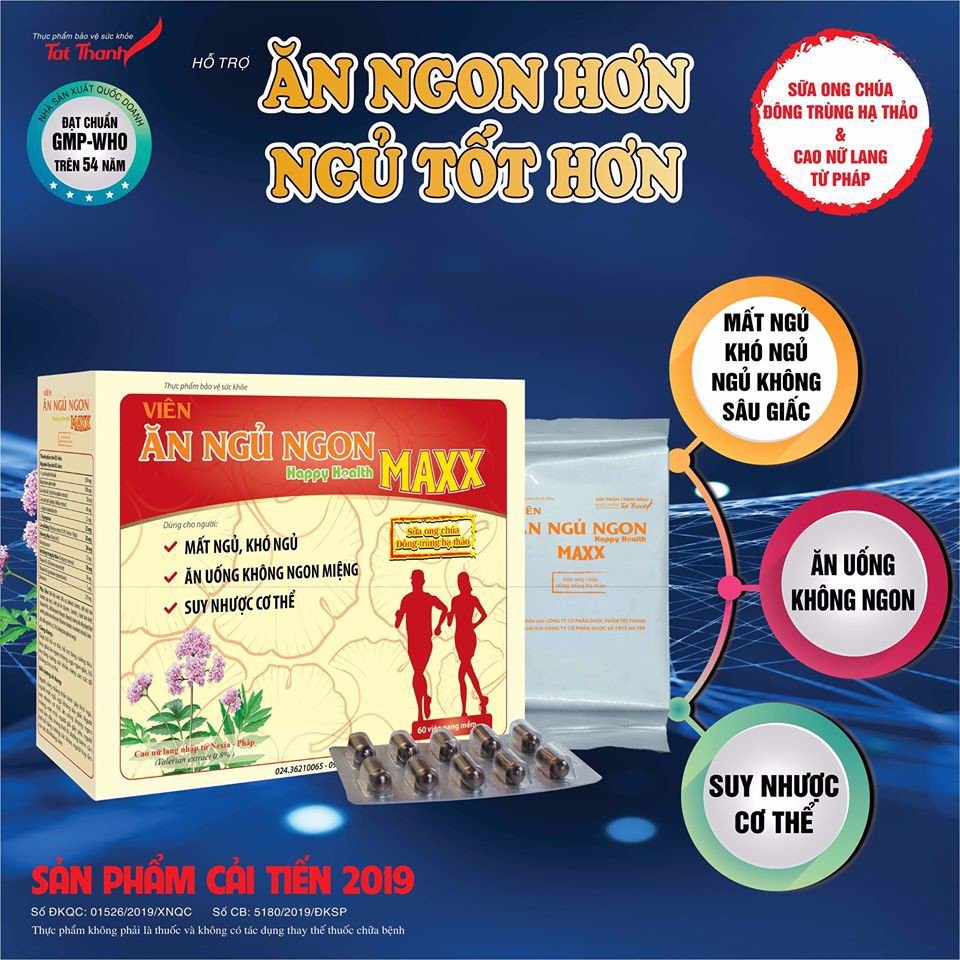 Viên uống giúp ăn ngon ngủ ngon Happy Health Maxx Tất Thành 60 viên - nhathuocphuocthien
