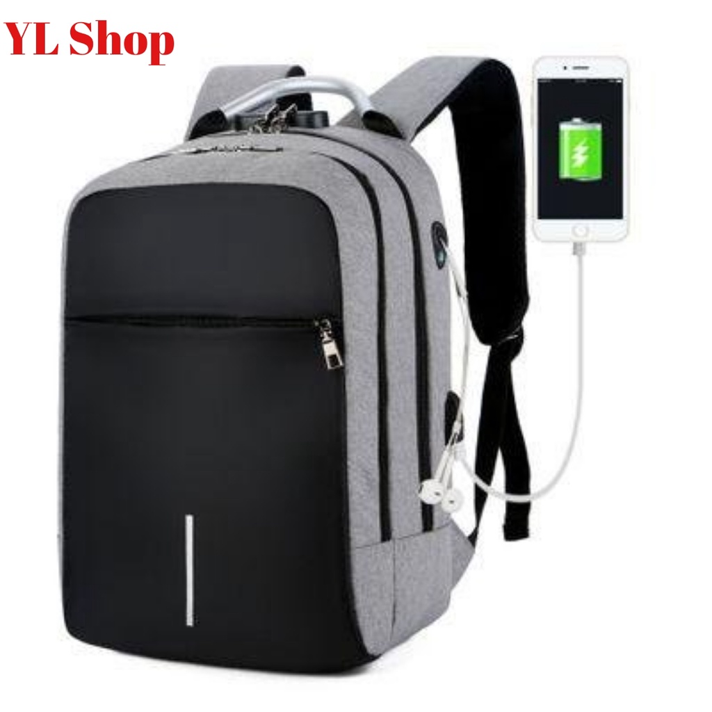 Balo laptop nam nữ NEW-0003 có lỗ tai nghe lỗ sạc và khóa mã số tiện dụng chất liệu chống thấm ( tặng cáp nối sạc )