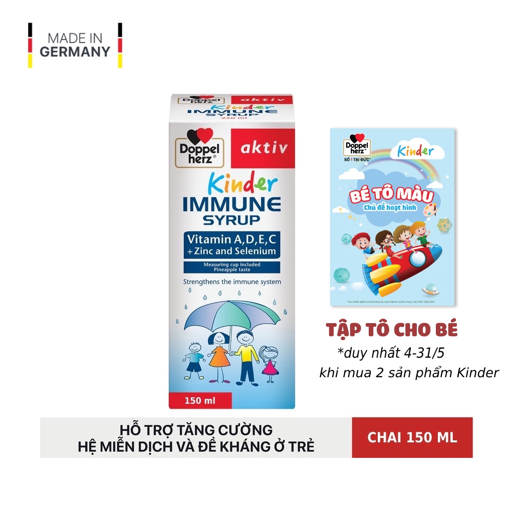 Doppelherz Aktiv Kinder Immune Syrup- Siro Hỗ trợ tăng cường miễn dịch và tăng sức đề kháng cho bé