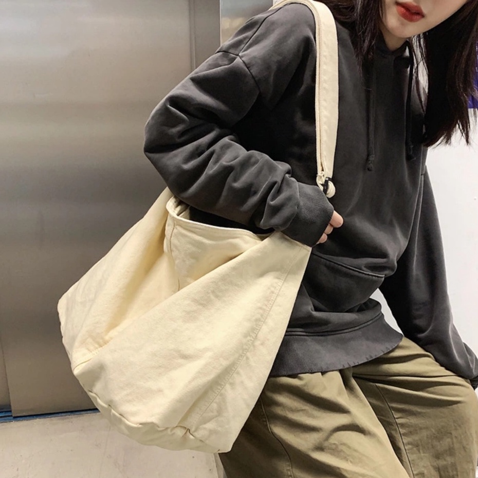 Túi đeo chéo tay nải canvas unisex cỡ lớn đựng nhiều đồ phong cách đường phố