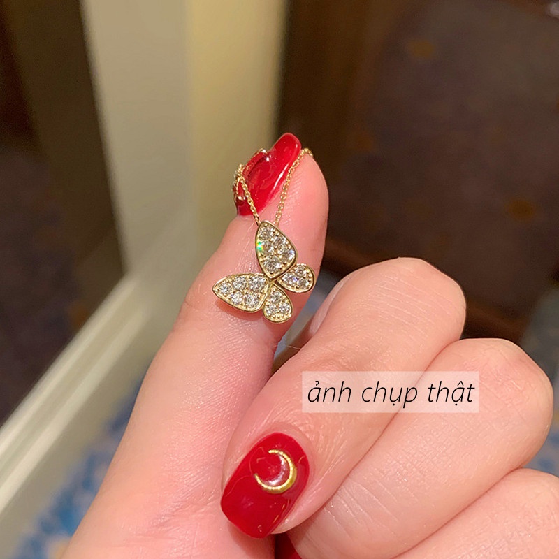 Vòng cổ titan nữ mặt hình bướm nhỏ đính đá pha lê xinh xắn dễ thương
