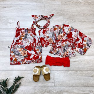 [V043] Kimono hoa đỏ sz 80-130