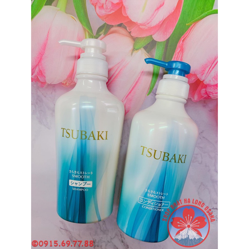 Set gội xả Tsubaki Smooth xanh suôn mượt kèm gói hấp cao cấp - Nội địa Nhật Bản