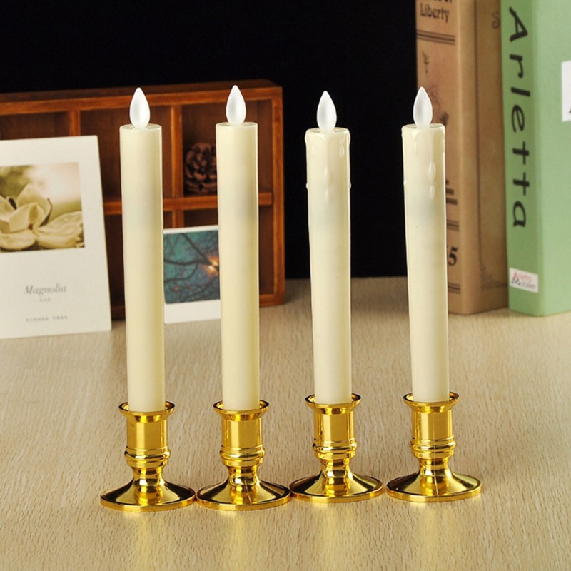 SEL♡♡ 2Pc Electric Flickering Flameless Led Candle Lights With Removable Gold Base