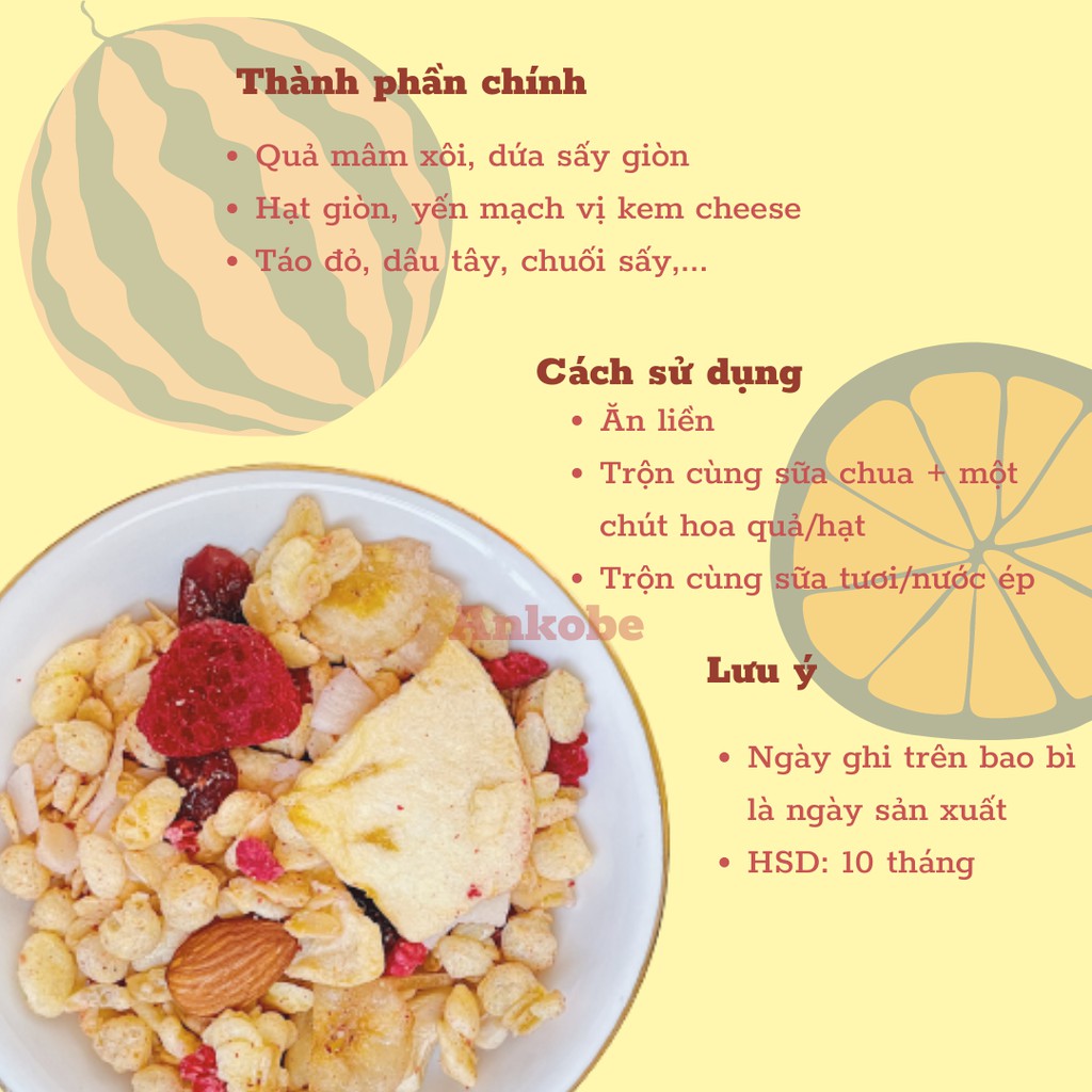Ngũ cốc Ocak vị mâm xôi phô mai 400 gram dùng để ăn sáng và hỗ trợ giảm cân siêu hạt Ankobe
