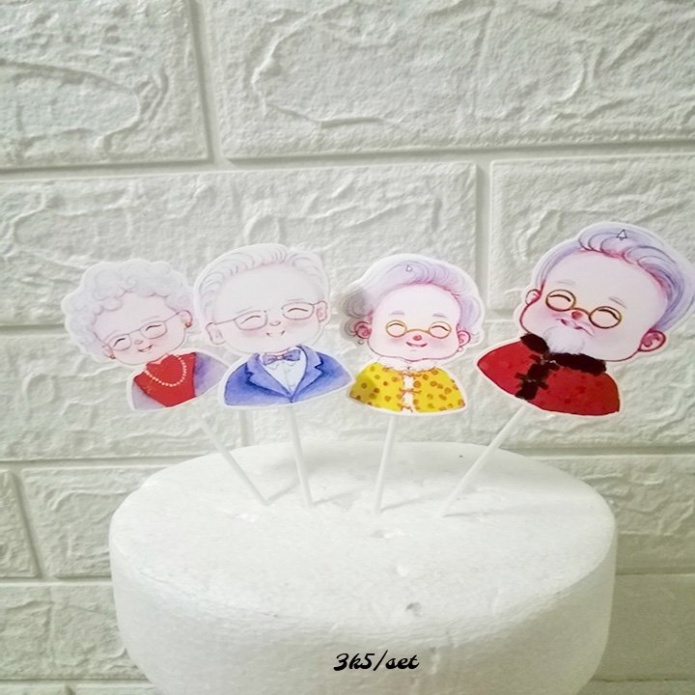 phụ kiện trang trí bánh kem [FREESHIP] thẻ cắm bánh kem ông bà đeo kính