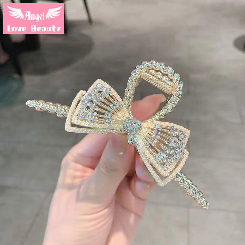 Kẹp Tóc Hình Nơ Lưng Đính Đá Phối Ngọc Trai Xinh Xắn Thời Trang Mùa Hè