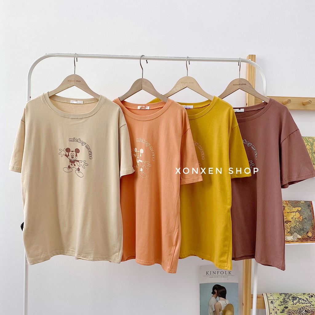 Áo thun nữ form rộng in họa tiết Mickey Mouse chất cotton thoáng mát Xonxen shop mã 24
