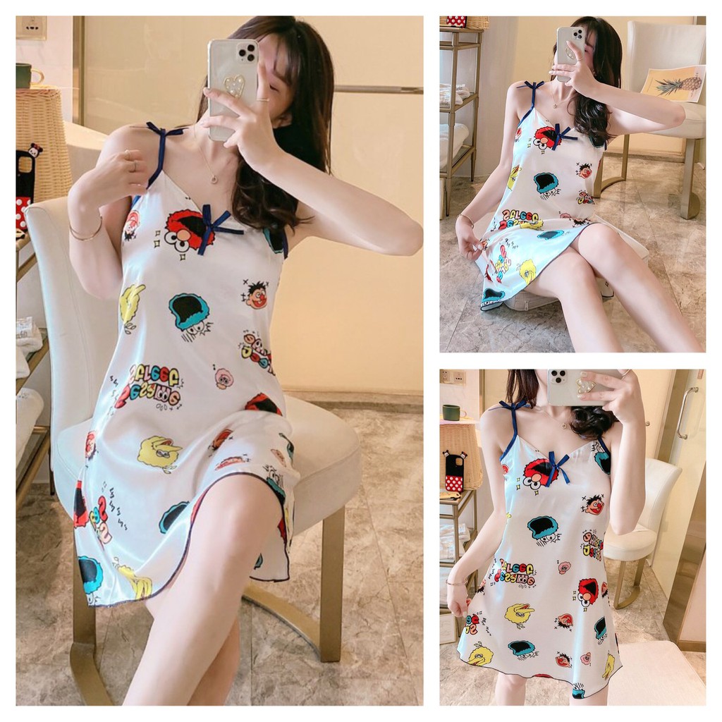 Đầm Ngủ 2 dây,Váy Ngủ 2 Dây lụa Hàn Quốc Dễ Thương Dành Cho Nữ Mùa Hè | BigBuy360 - bigbuy360.vn