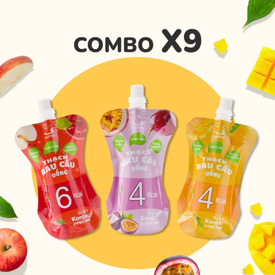 G4YOU Combo 9 Gói Thạch Rau Câu Uống Ít Kcal Hỗ Trợ Giảm Cân - Mix vị
