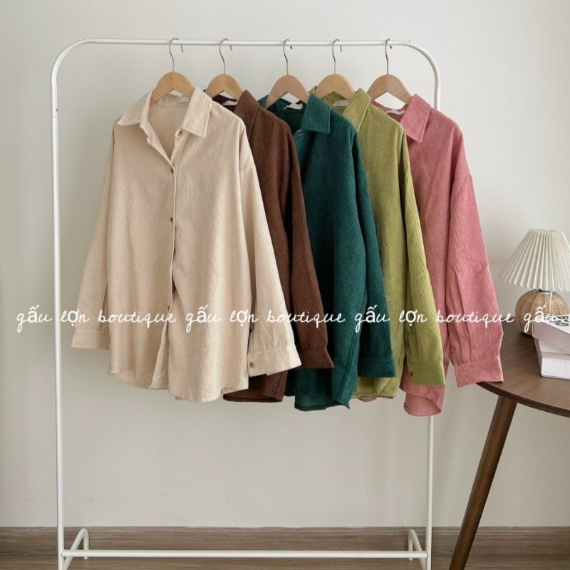 Áo sơ mi nhung tăm form rộng ulzzang hàn quốc